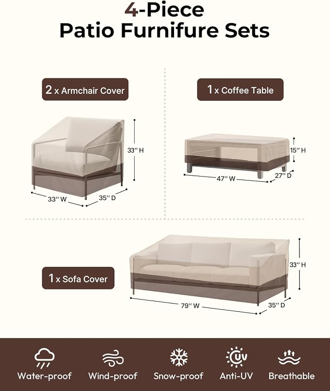 loriano Patio Furniture Cover Set, 4 Piece Outdoor Furniture Cover Waterproof - Image 2