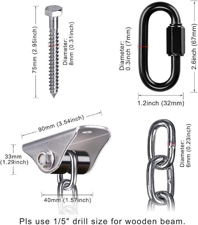 BeneLabel Set of 2 Heavy Duty Porch Swing Hanging Chain Kit, Hammock Chair - Image 7