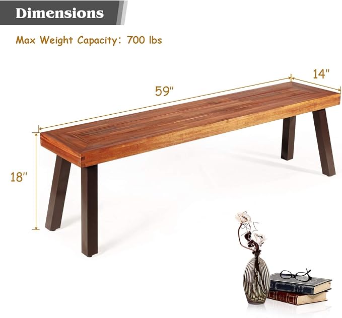Giantex Acacia Wood Bnech, 3-Person Backless in/Outdoor Patio Dining Bench - Image 3