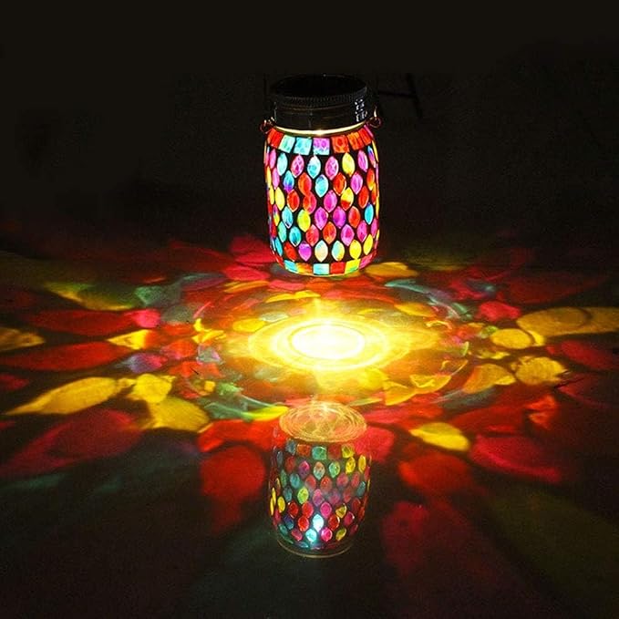 2pack Solar Mosaic Outdoor Waterproof Cool Blue Mosaic jar Decor Christmas Gifts - Image 6