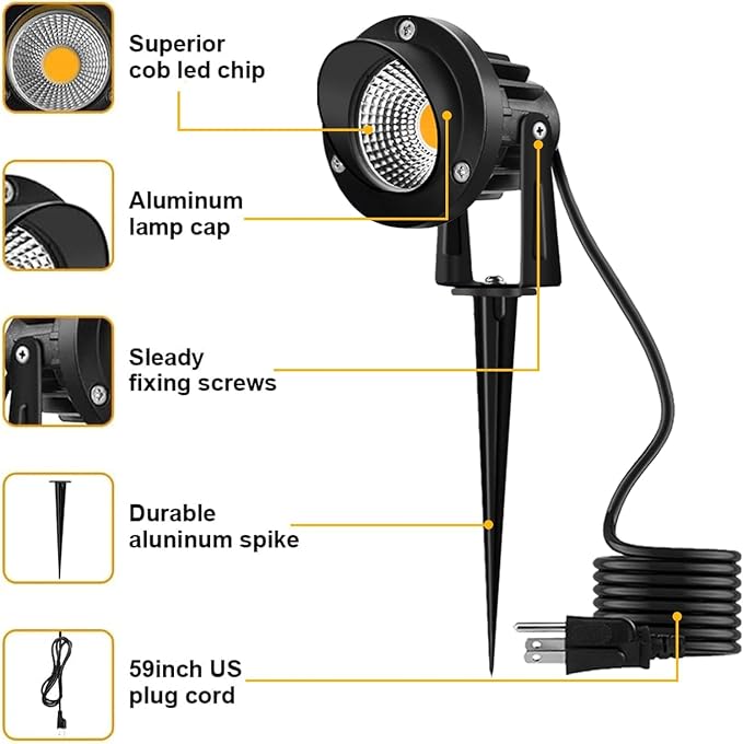 Romwish 120V LED Landscape Spotlights, 10W Outdoor Spotlights - Image 4