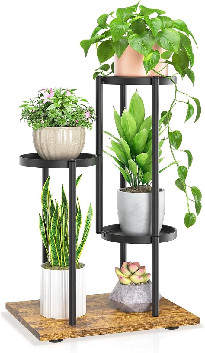 LASZOLA Black 3 Tier Plant Stand Indoor Heavy Duty Metal Planter Flower Holder by LASZOLA