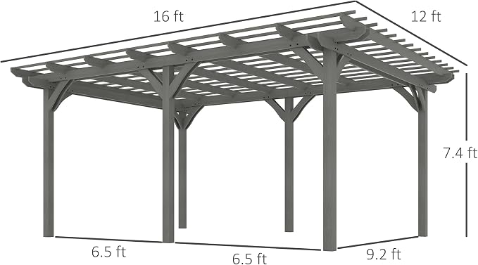 Outsunny 12' x 16' Outdoor Pergola, Wood Gazebo Grape Trellis - Image 7
