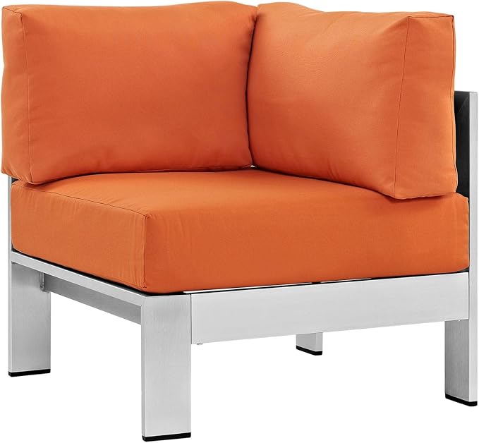 Modway Shore 5-Piece Aluminum Outdoor Patio Sectional Sofa Set in Silver Orange - Image 6