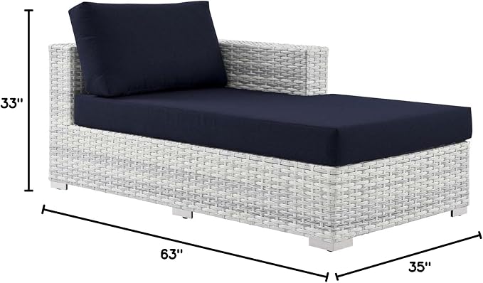 Modway Convene Wicker Rattan Outdoor Patio Right-Arm Chaise in Light Gray Navy - Image 2