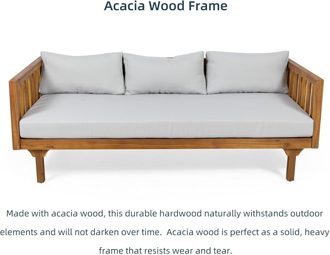 Merax Outdoor Acacia Wood Daybed, 3 Seater Day Bed Couch Sofa - Image 4