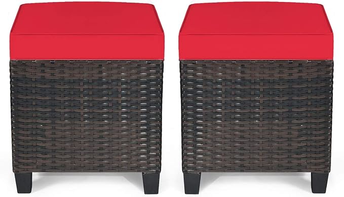 LDAILY Moccha 2 Pieces Patio Outdoor Ottoman, All Weather Rattan Patio Ottoman by LDAILY
