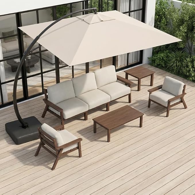 HDPE Patio Furniture Set with Cantilever Umbrella, Outdoor Couch with Washable by YourPerfectOutdoorEscape