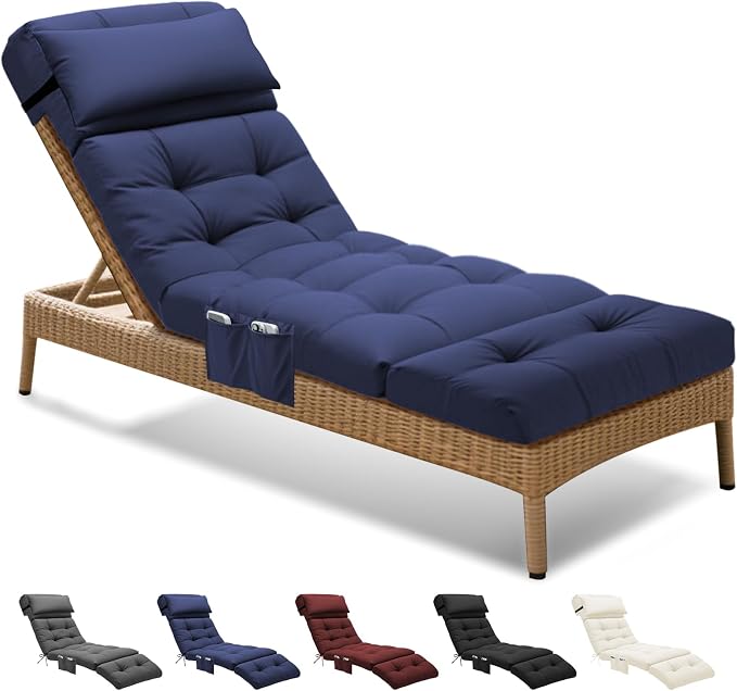 Waterproof Outdoor Chaise Lounge Chair Cushion 74.4 x 22 x 4.7 Inches Lounge by Unknown
