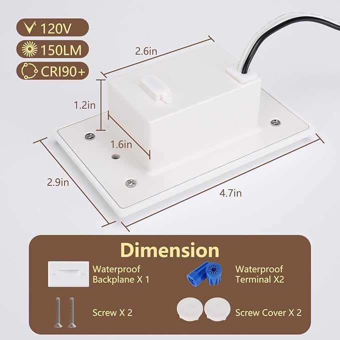 120V Dimmable 3CCT Step Lights, Stair Lights Outdoor, Zinc Alloy/Aluminum Cover - Image 4