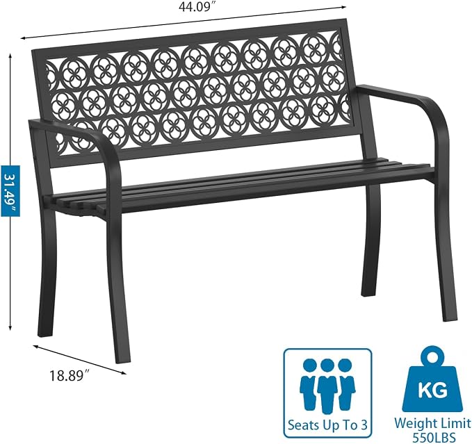 On Shine Outdoor Garden Bench Cast Iron Steel Outdoor Bench Clearance - Image 3