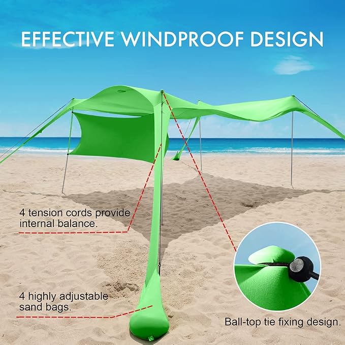 Beach Canopy Tent Shade with Sidewalls 10x10FT, 6.6FT Tall, UPF50+ Sun Shelter - Image 3