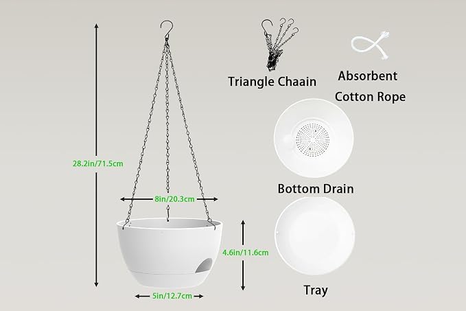 Hanging Planters 3-Pack, 8 Inch Self-Watering Hanging Pots - Image 2