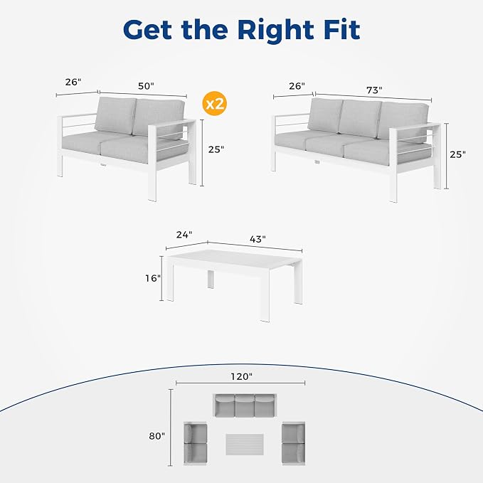 Wisteria Lane Aluminum Outdoor Patio Furniture Set, Modern Patio Conversation - Image 2