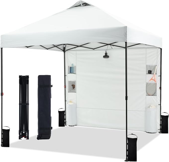 8'x8' Pop Up Canopy Tent with 1 Sidewall and 6 Pockets, One Push Setup by TUNBNEOUTDOORLIVING