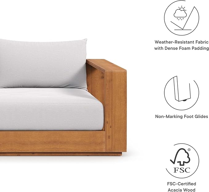 Modway Tahoe Acacia Wood Outdoor Patio Sofa in Natural Light Gray - Image 9