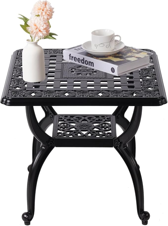 21" Cast Aluminum Outdoor Side Table, Small Patio Table, Outdoor Coffee Tables by Unknown