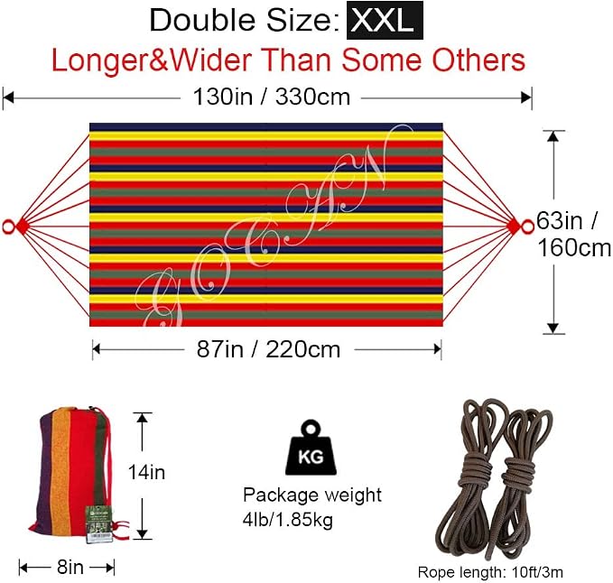 Brazilian Double Hammock 2 Person Extra Large 220x160cm Total Length 330cm Load - Image 3