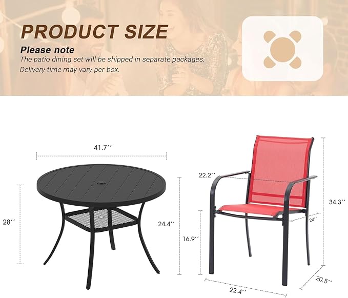 VICLLAX 5 Pieces Patio Outdoor Dining Set, 40.6" Round Metal Table - Image 2