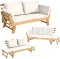 S AFSTAR Patio Convertible Couch Sofa Bed, Acacia Wood Chaise Lounger by Safstar