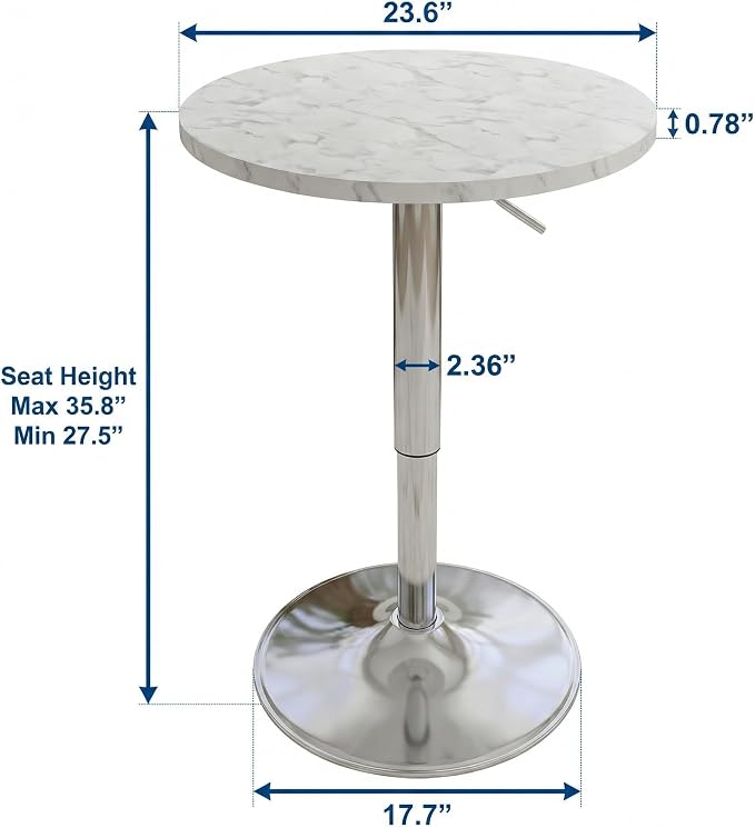 ARTETHYS Bar Table Adjustable Height Swivel 360 Degrees Round Tall Cpunter - Image 2