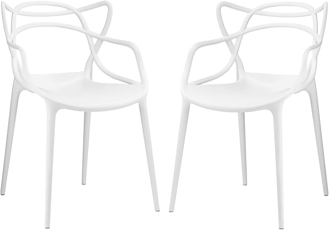 Modway Entangled Modern Molded Plastic Two Dining Armchairs in White by Modway