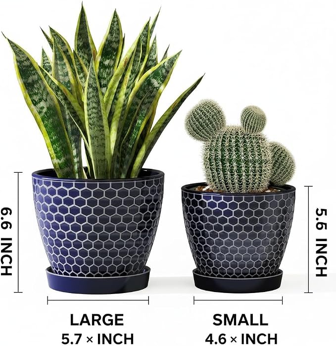 Docrin Blue Honeycomb Ceramic Plant Pot Set - Image 2