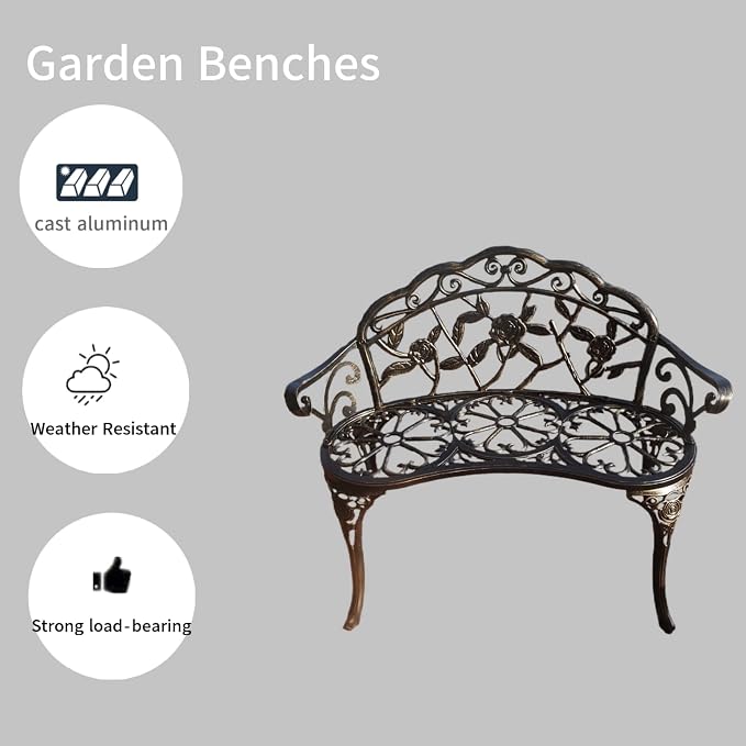 KAILI Garden Bench, Metal Aluminum Rose, Suitable - Image 4