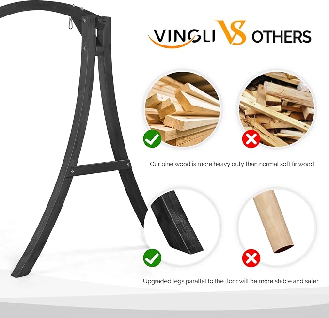 VINGLI 5FT Wooden Swing Frame, 1000LBS Heavy Duty A-Frame Porch Swing Stand - Image 2