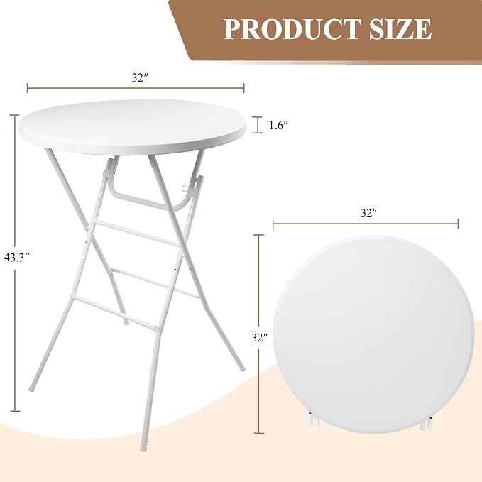 Folding Round Table, 32in Cocktail Table, High Top Table - Image 3