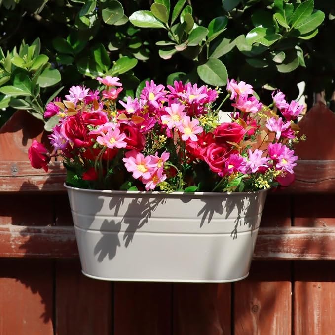 3 Pack Metal Railing Planters, 10.5" Oval Hanging Flower Pots - Image 6