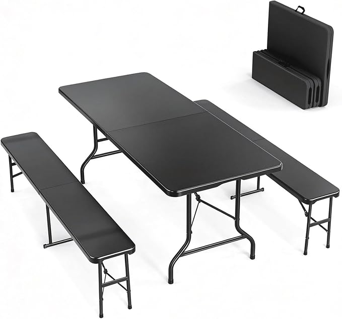 VINGLI Picnic Table Set with 2 Benches, 6 Feet Camping Table Chair Set by VINGLI