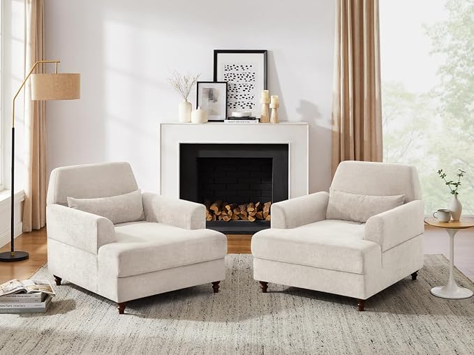 Chaise Lounge Chair Indoor Set of 2, Oversized Accent Chair by VANOMi