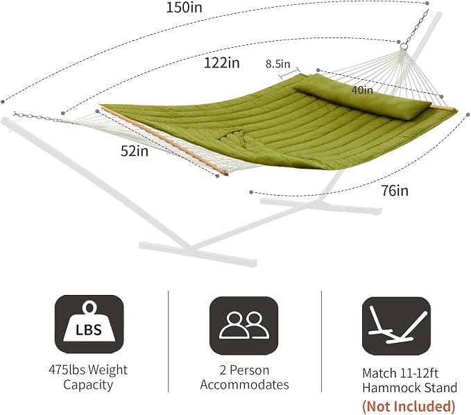 Outdoor Double Hammock with Hardwood Spreader Bars, Large Rope Hammock with - Image 6