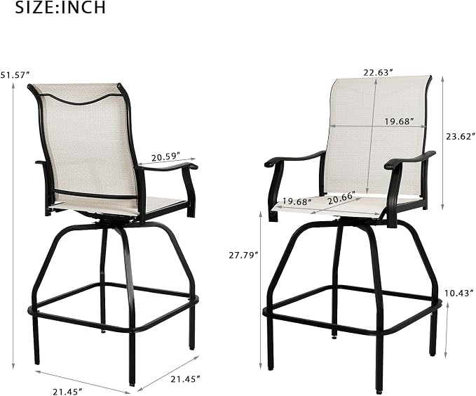 LEVELEVE Patio Bar Set 6pcs Swivel Bar Stools Outdoor Bistro Textilene - Image 3