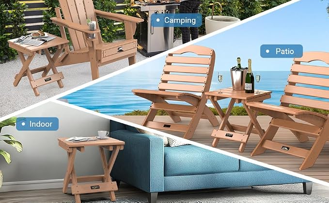 VINGLI Small HDPE Folding Side Table, Plastic Waterproof Portable Adirondack - Image 8