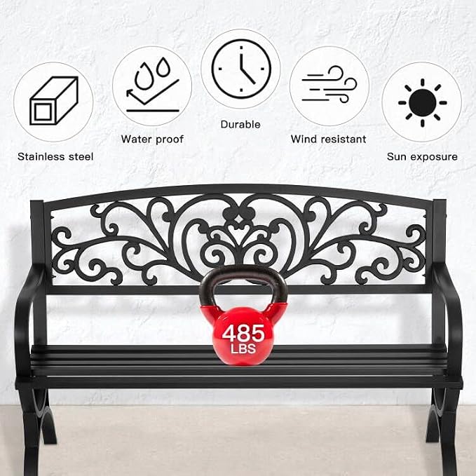 Patio Garden Bench 50 inch Outdoor Metal Loveseat Chairs - Image 4