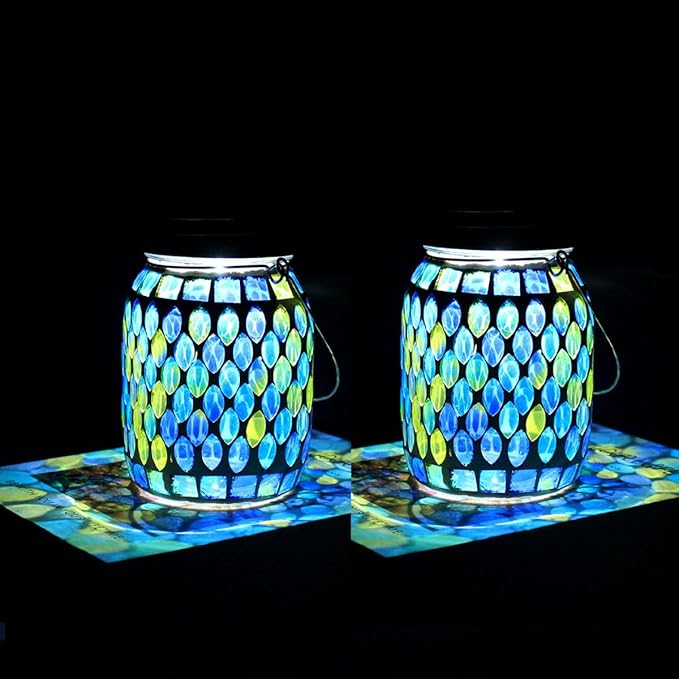 Solar Mosaic 2pack Outdoor Waterproof Cool Blue Mosaic jar Decor Christmas Gifts - Image 8