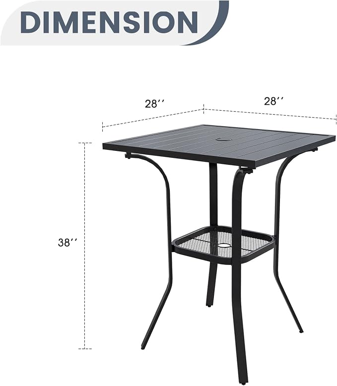 VICLLAX Patio Bar Height Table, Outdoor Square Bistro Table - Image 3
