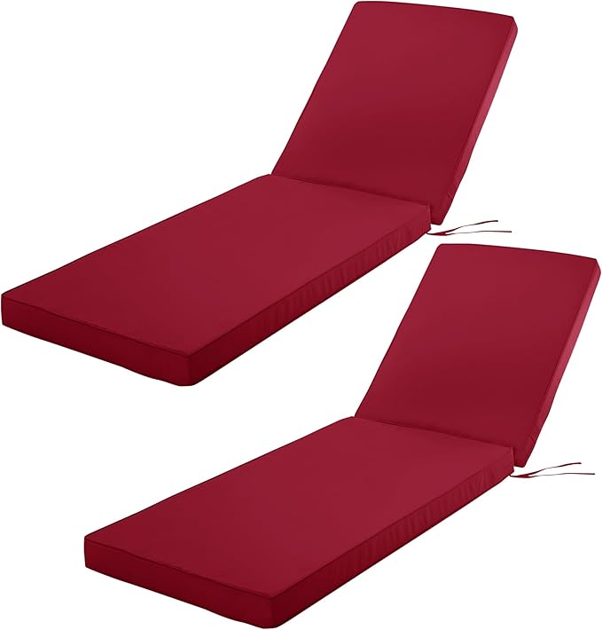 Outdoor Chaise Lounge Cushion Set of 2, Fadesafe Water-Repellent Lounge Deck by COMCAVER