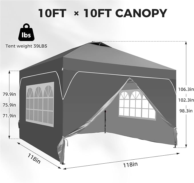 10x10 FT Pop Up Canopy, 1-Button Push Instant Canopy Tent - Image 4