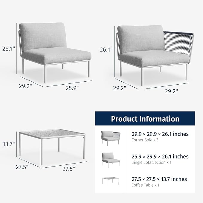 East Oak 5-Piece Outdoor Sectional Sofa, Modular Outdoor Furniture - Image 7
