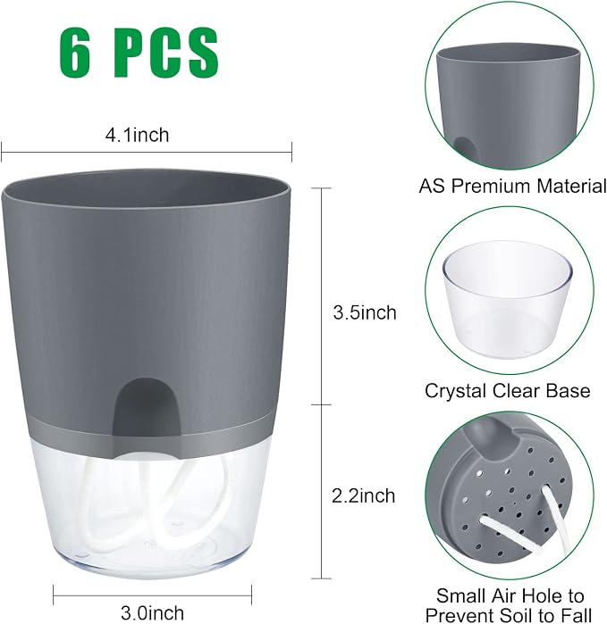 ShineMe Self Watering Flower Pots, 4.1 Inch Self Watering Planters - Image 4