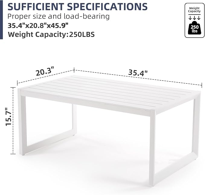 Outdoor Coffee Table for Patio, Aluminum All-Weather Modern Metal Coffee Table - Image 2
