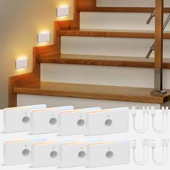 wowatt Rechargeable Motion Sensor Stair Light, Whtie Automatic Lights - Image 9