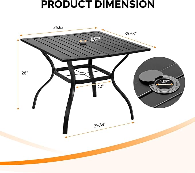 VINGLI 36" Square Patio Table for 4, Metal Outdoor Dining Table - Image 3
