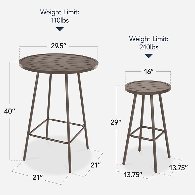 Best Choice Products 3-Piece Patio Dining Set, Bar Height, Outdoor Bistro Set - Image 2