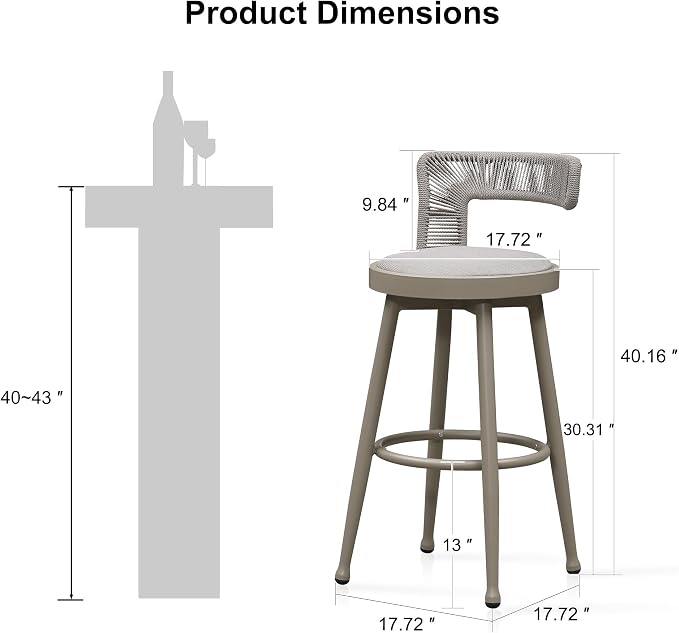 PURPLE LEAF Outdoor Swivel Bar Height Stools Set of 4 Metal Modern Wicker Bar - Image 9