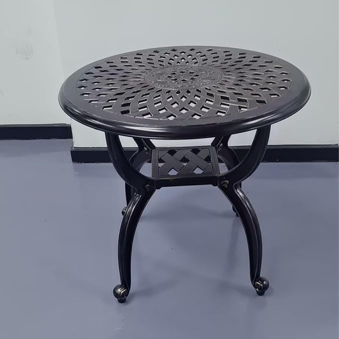Cast Aluminum Outdoor Side Table, All Weather Round Small Coffee Table by Unknown
