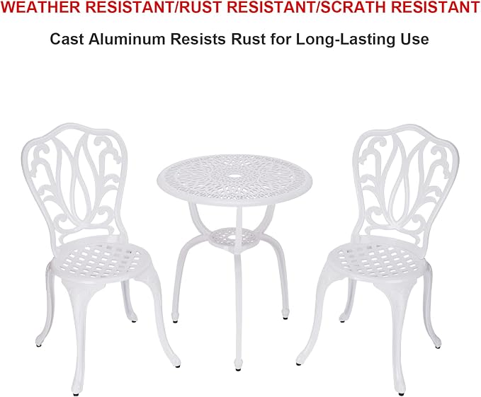 3 Piece Bistro Set, Outdoor Patio Set, Anti-Rust Cast Aluminum Bistro Table Set - Image 3